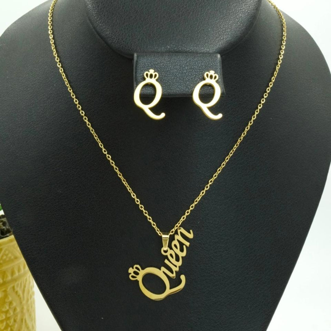 COMBO CADENA+DIJE+ARETE ECO QUEEN DORADA
