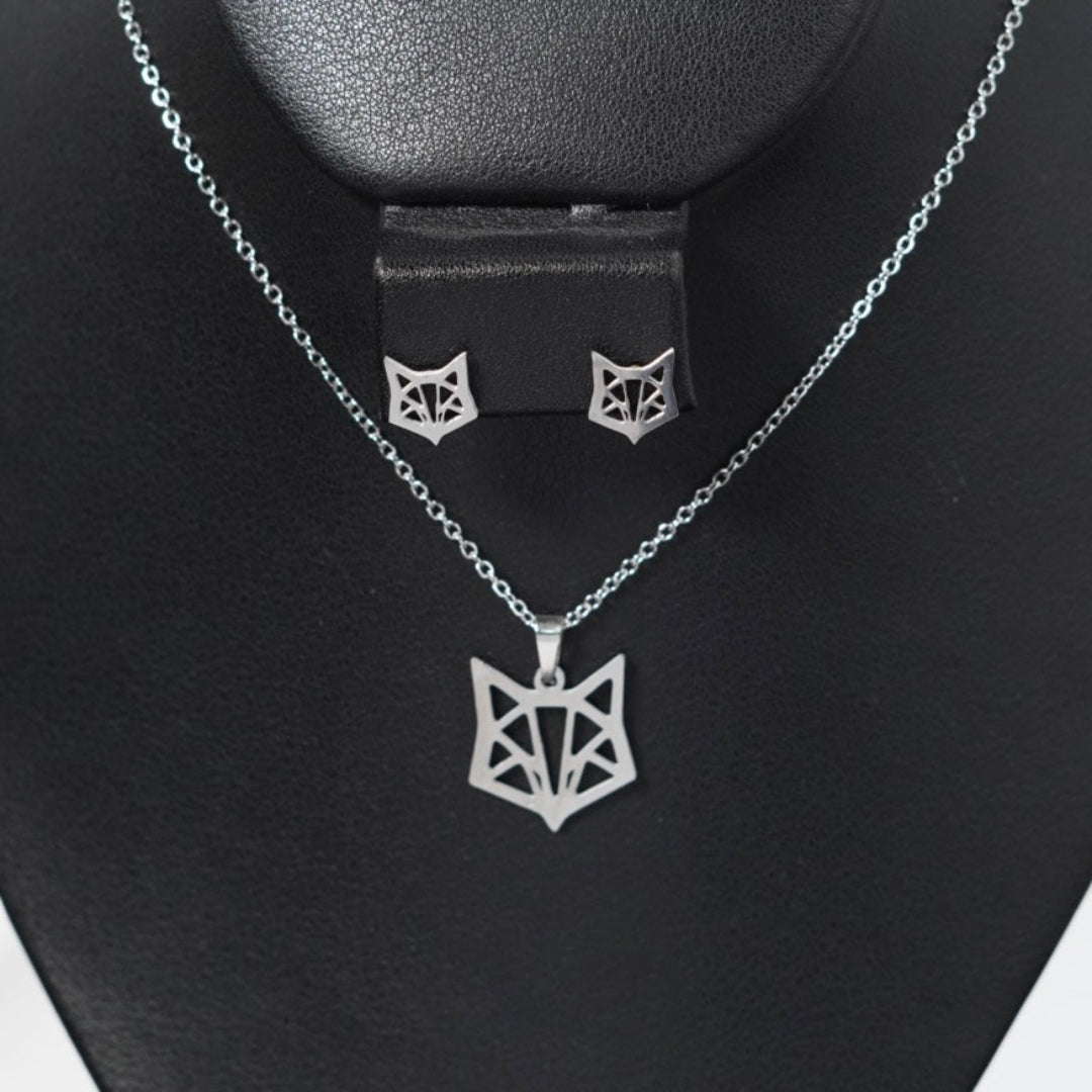 COMBO CADENA+ARETE+DIJE ECO LOBO PLATEADO