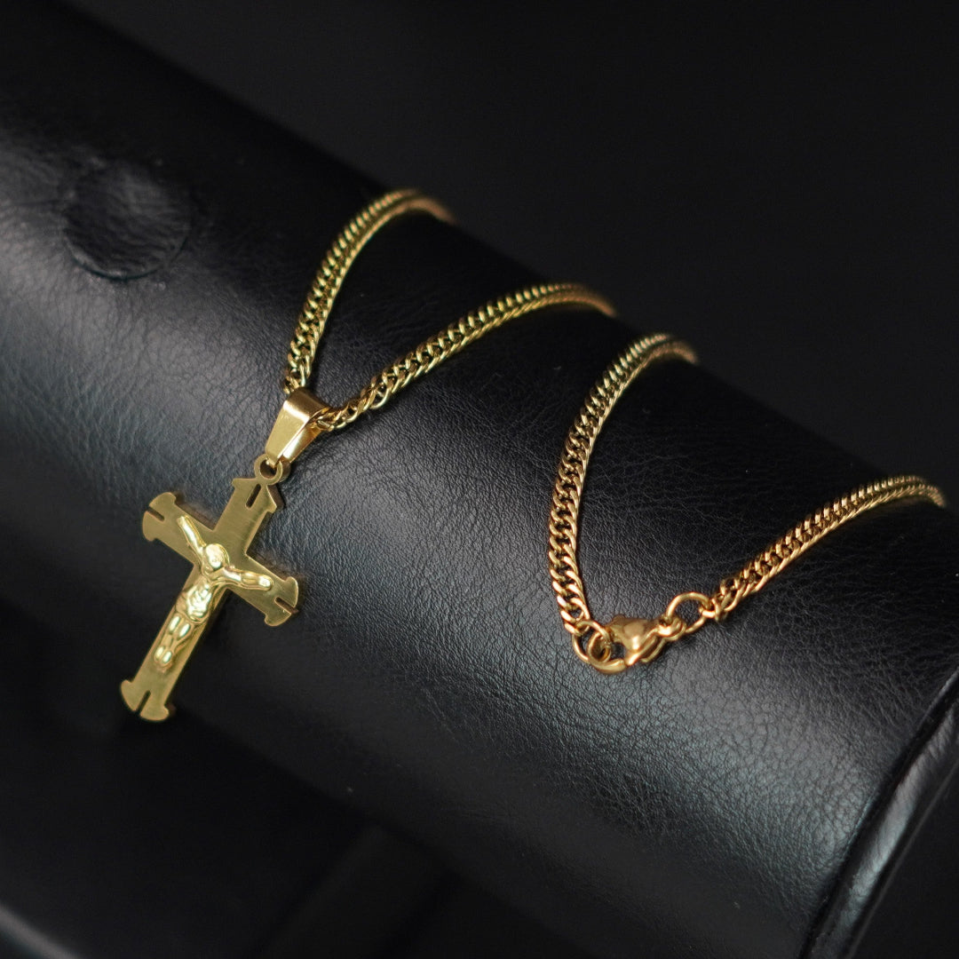 COMBO CADENA+DIJE DOBLE ESLABON CON CRISTO