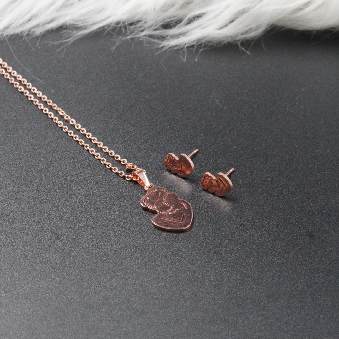 COMBO CADENA+DIJE+ARETE ECO MAMA-HIJO ROSADO