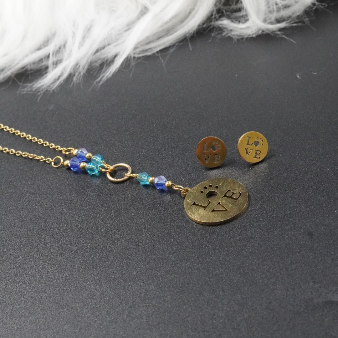 COMBO CADENA+DIJE+ARETE CORBATIN MURANO LOVE AZUL
