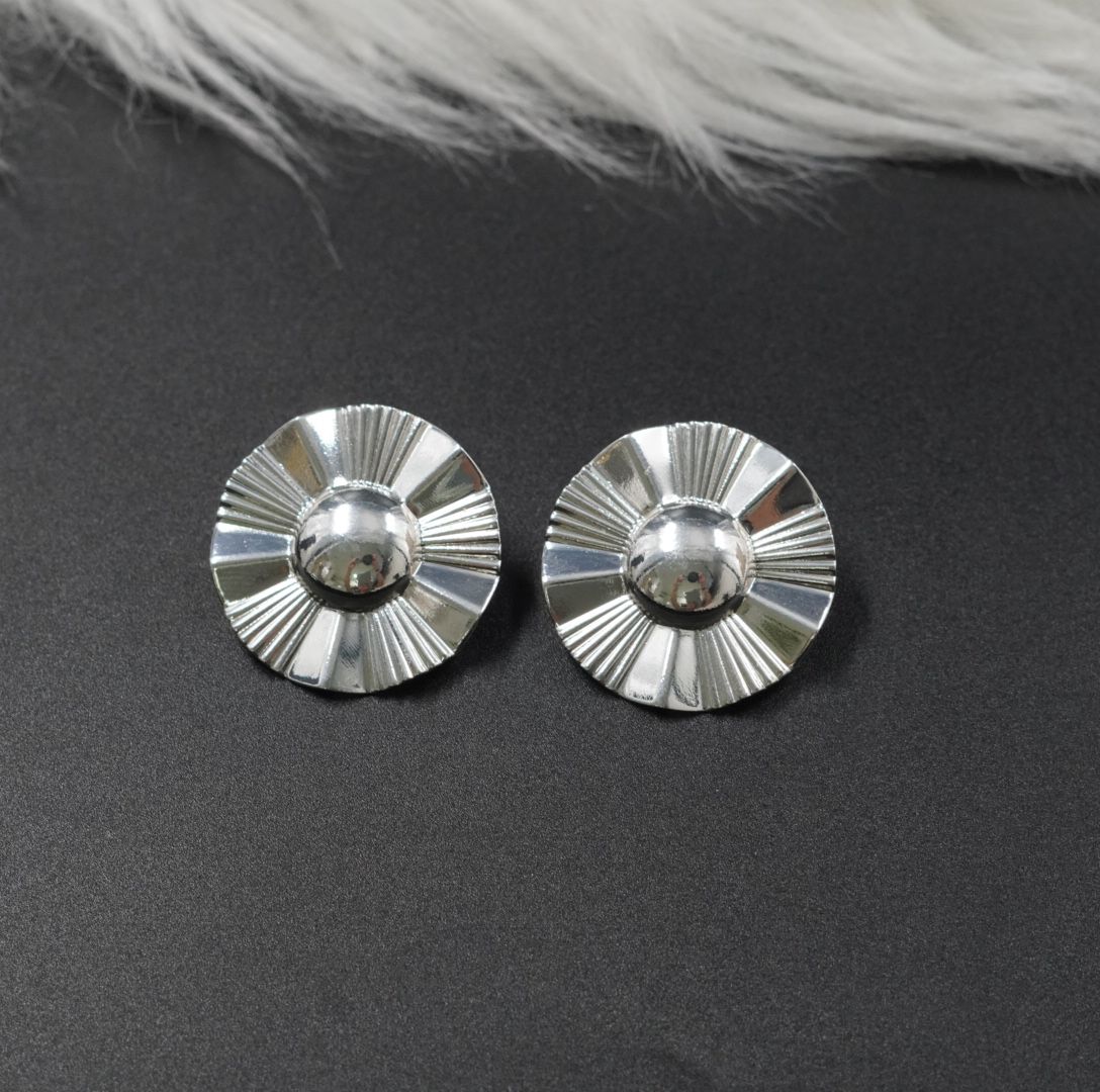 Arete Rodio Circular Flor Plateado