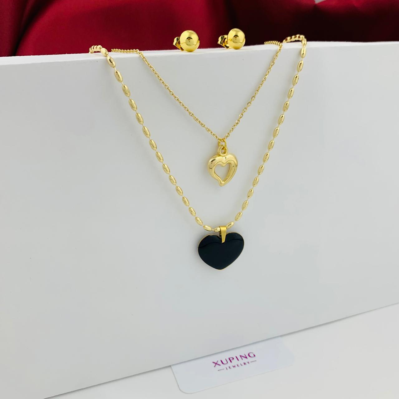 COMBO CADENA CORAZON + TOPOS RODIO DOBLE