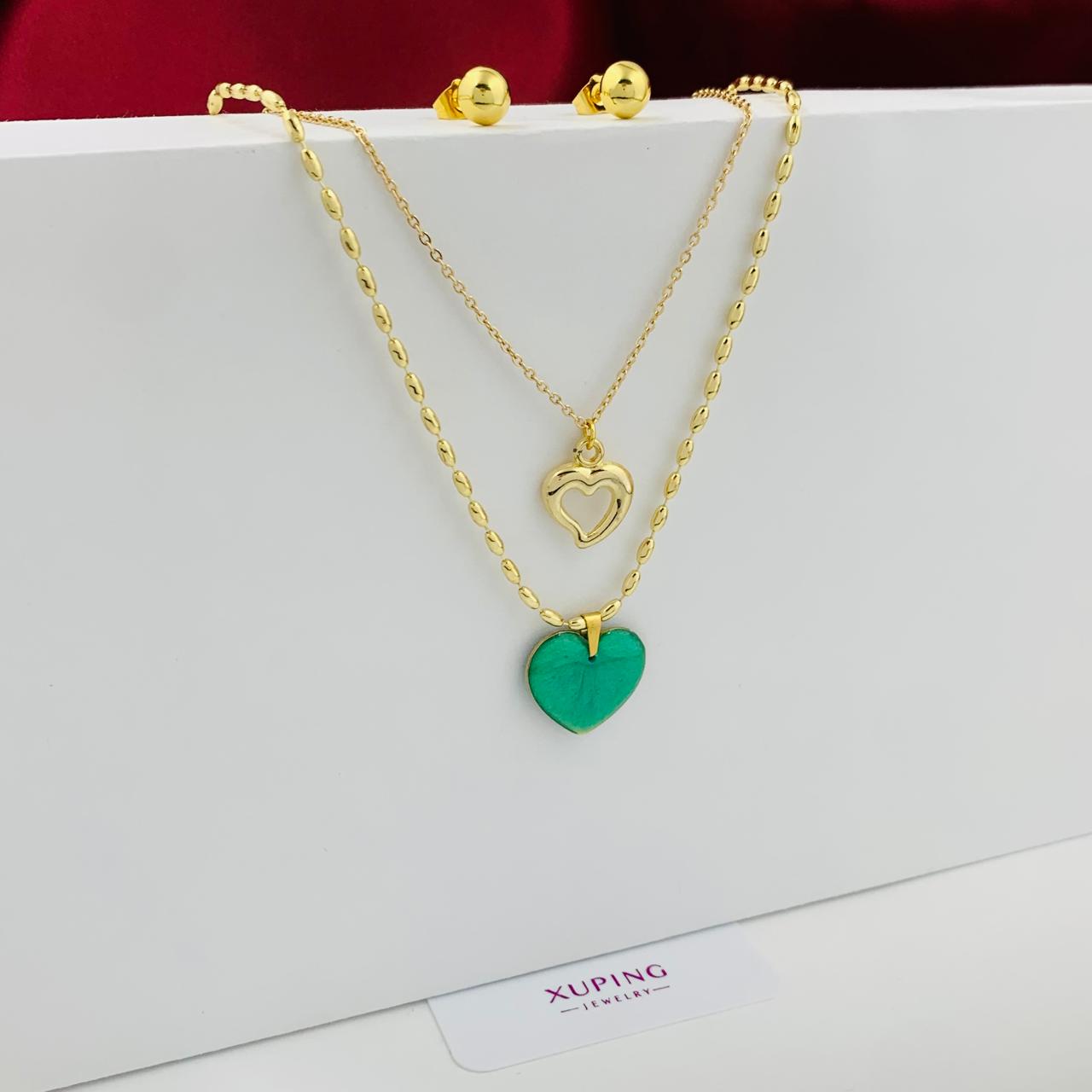 COMBO CADENA CORAZON + TOPOS RODIO DOBLE