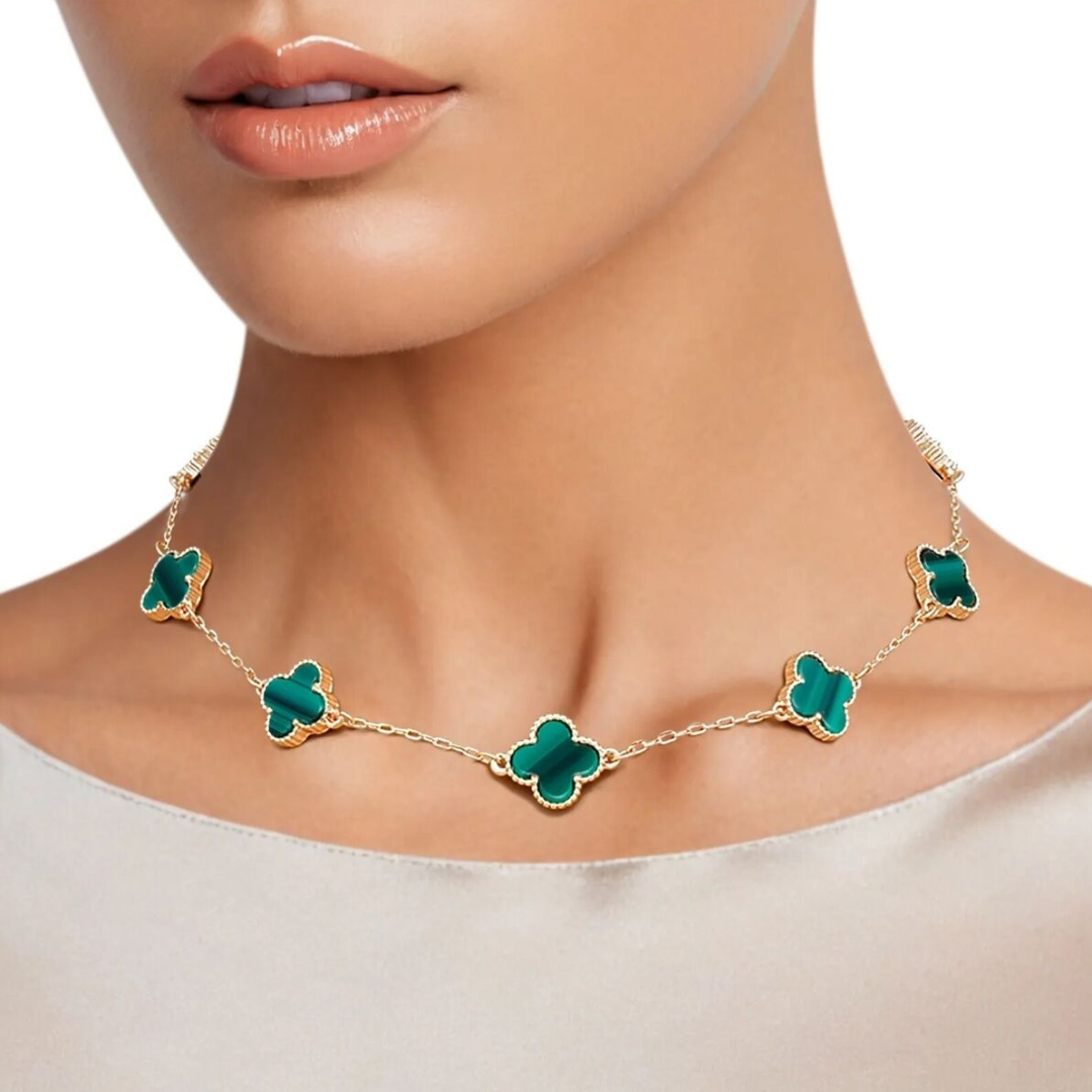 KIT 2 EN 1 VAN CLEEF RODINADO – GARGANTILLA + PULSERA TRÉBOL