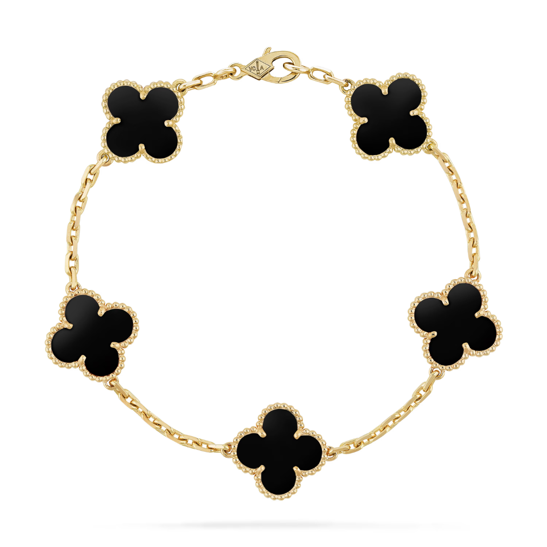 KIT 2 EN 1 VAN CLEEF RODINADO – GARGANTILLA + PULSERA TRÉBOL