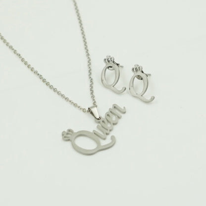 COMBO CADENA+DIJE+ARETE ECO QUEEN PLATEADO