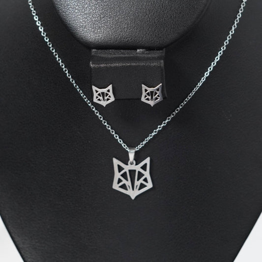 COMBO CADENA+ARETE+DIJE ECO LOBO PLATEADO