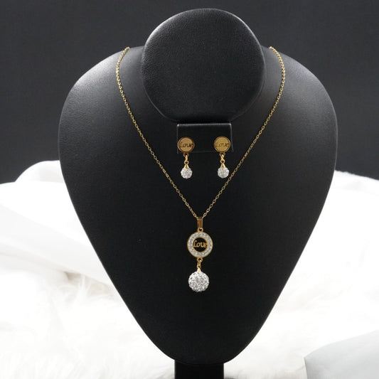 COMBO CADENA+DIJE+ARETE BOLA DE FUEGO LOVA DORADO