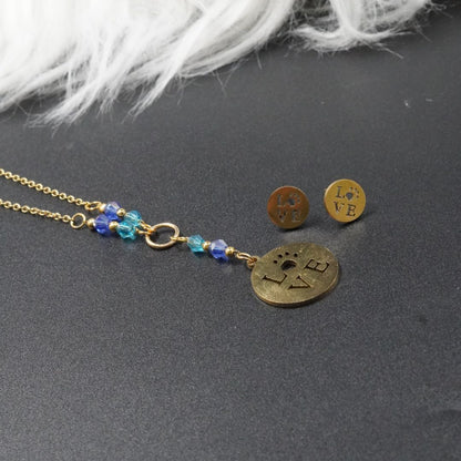 COMBO CADENA+DIJE+ARETE CORBATIN MURANO LOVE AZUL
