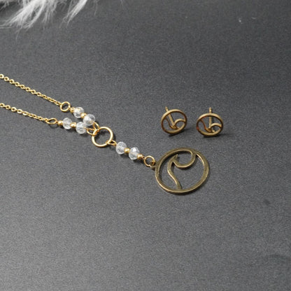 COMBO CADENA+DIJE+ARETE CORBATIN MURANO BLANCO