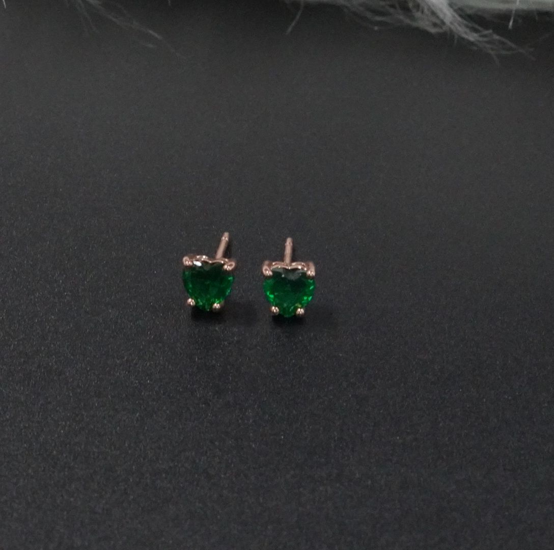 Arete Topo Corazón Verde Esmeralda Rosa