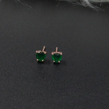 Arete Topo Corazón Verde Esmeralda Rosa