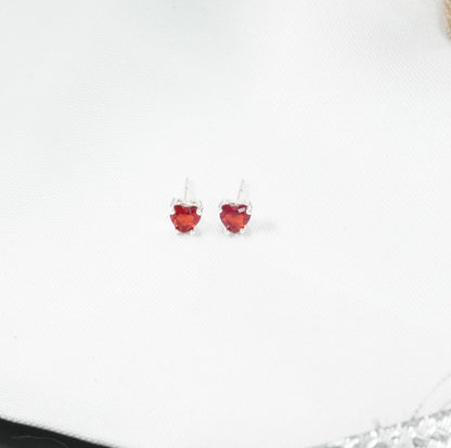 Arete Topo Corazón Rojo Diamante Plata