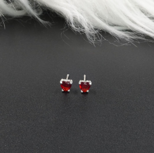 Arete Topo Corazón Rojo Diamante Plata