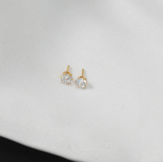 Arete Topo Circular Blanco Diamante Dorado