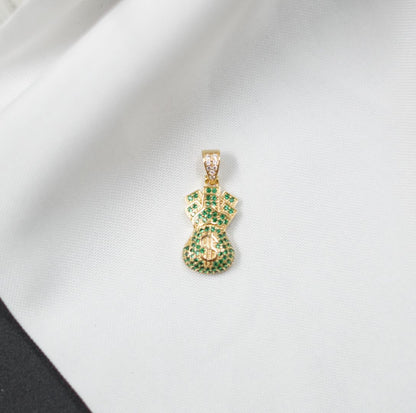 DIJE BOLSA DINERO DORADA PIEDRAS VERDES - Oro