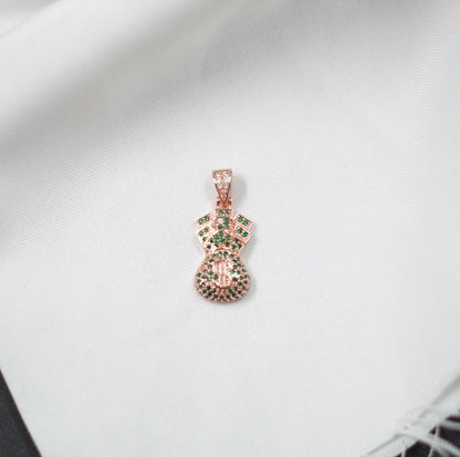 DIJE BOLSA DINERO ROSADO PIEDRAS VERDES - Acero Inoxidable 316L