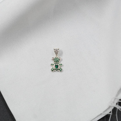 DIJE OSITO PLATEADO PIEDRA VERDES - Plata