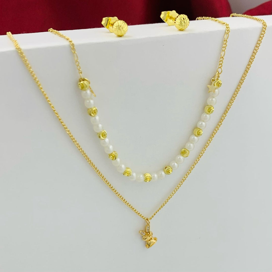 COMBO CADENA+DIJE+ARETE RODIO DOBLE FIGURA PERLA