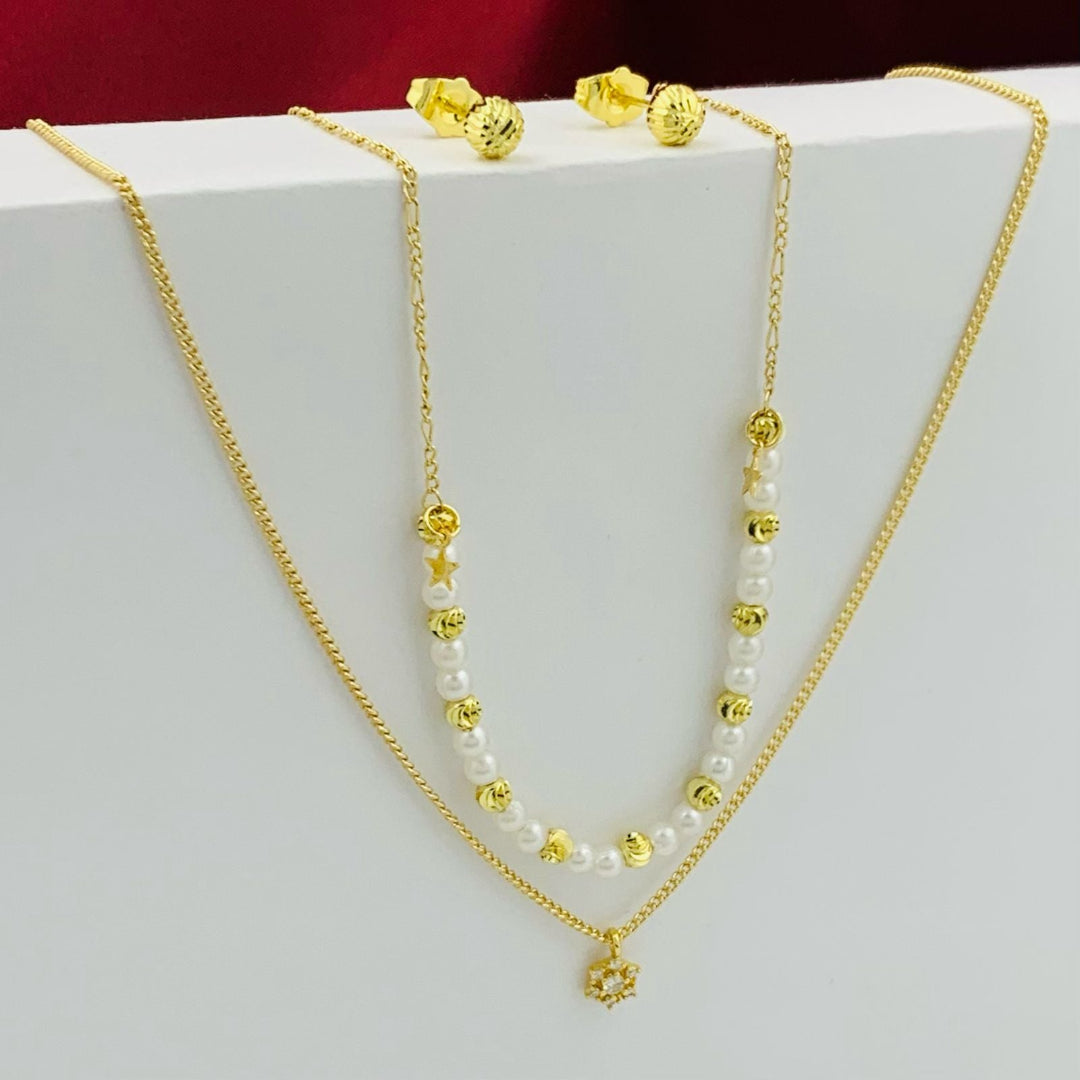 COMBO CADENA+DIJE+ARETE RODIO DOBLE FIGURA PERLA