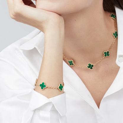 KIT 2 EN 1 VAN CLEEF RODINADO – GARGANTILLA + PULSERA TRÉBOL
