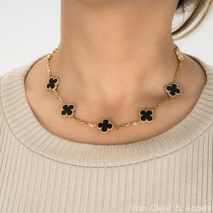 KIT 2 EN 1 VAN CLEEF RODINADO – GARGANTILLA + PULSERA TRÉBOL