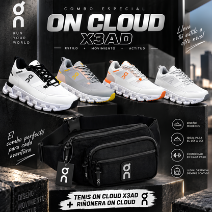 COMBO TENIS ON CLOUD X3AD + RIÑONERA + CAJA