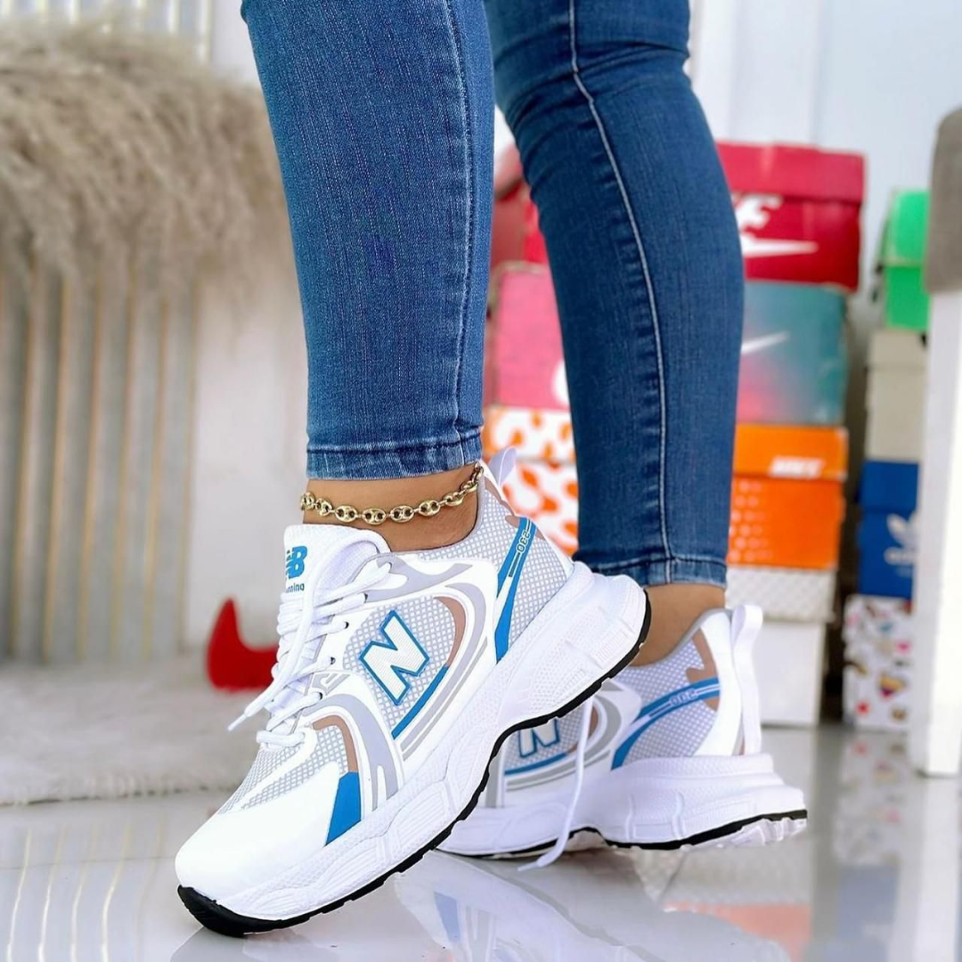 Tenis NB Burbuja Blanco Azul | Dama